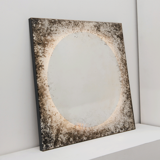 Horizon™ Antiqued and Finely Etched Illuminated Mirror with Blackened Metal Frame