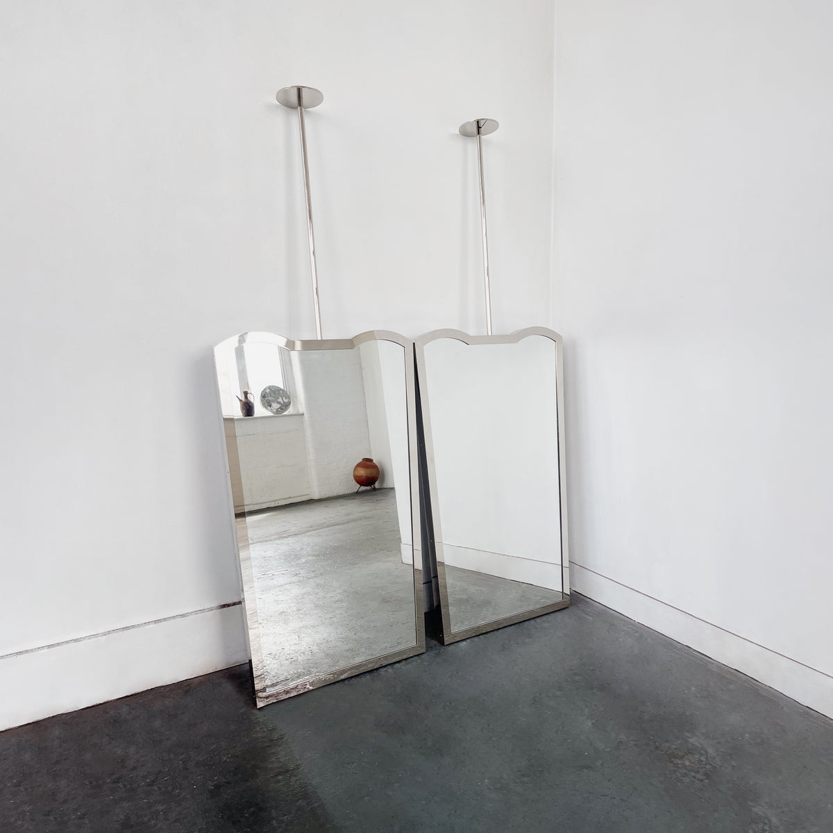 Mid-century style Ceiling Suspended Mirror with Nickel Plated Full Frame - Vintage N.1