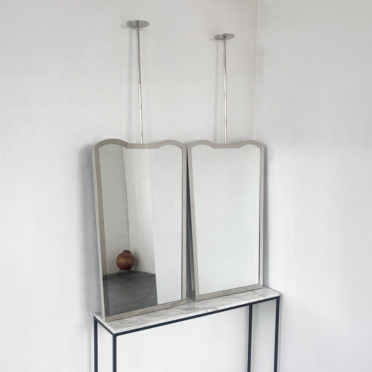 Mid-century style Ceiling Suspended Mirror with Nickel Plated Full Frame - Vintage N.1
