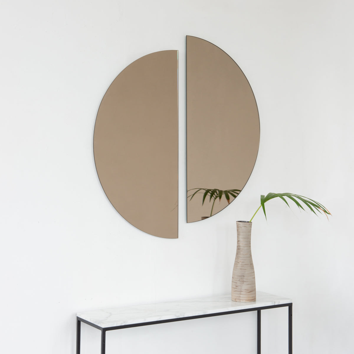 Set of 2 Luna™ Round Half-Moon Bronze Tinted Minimalist Frameless Mirrors