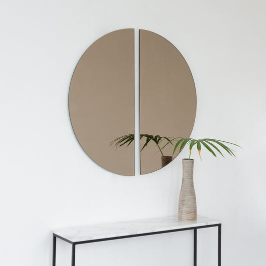 Set of 2 Luna™ Round Half-Moon Bronze Tinted Minimalist Frameless Mirrors