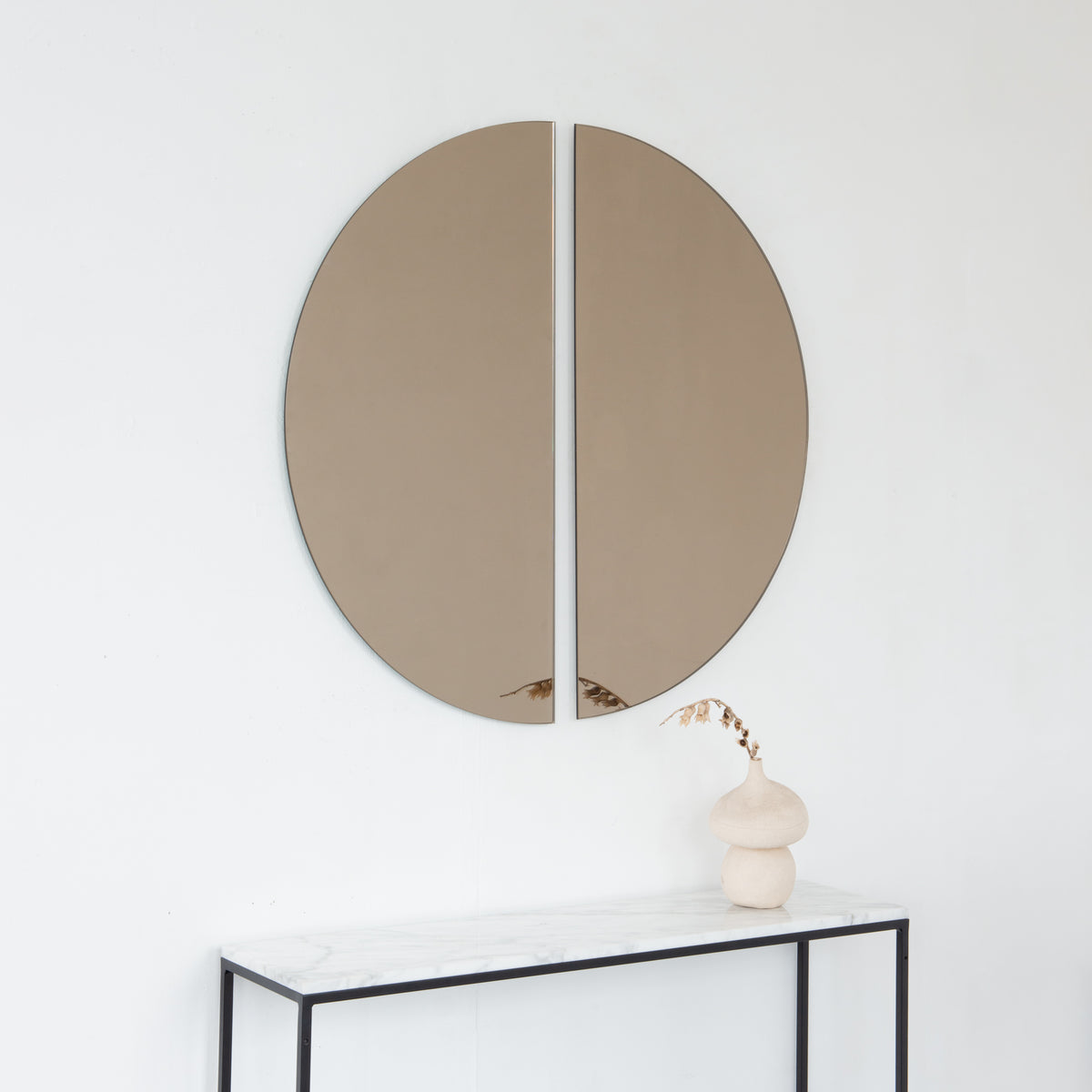 Set of 2 Luna™ Round Half-Moon Bronze Tinted Minimalist Frameless Mirrors