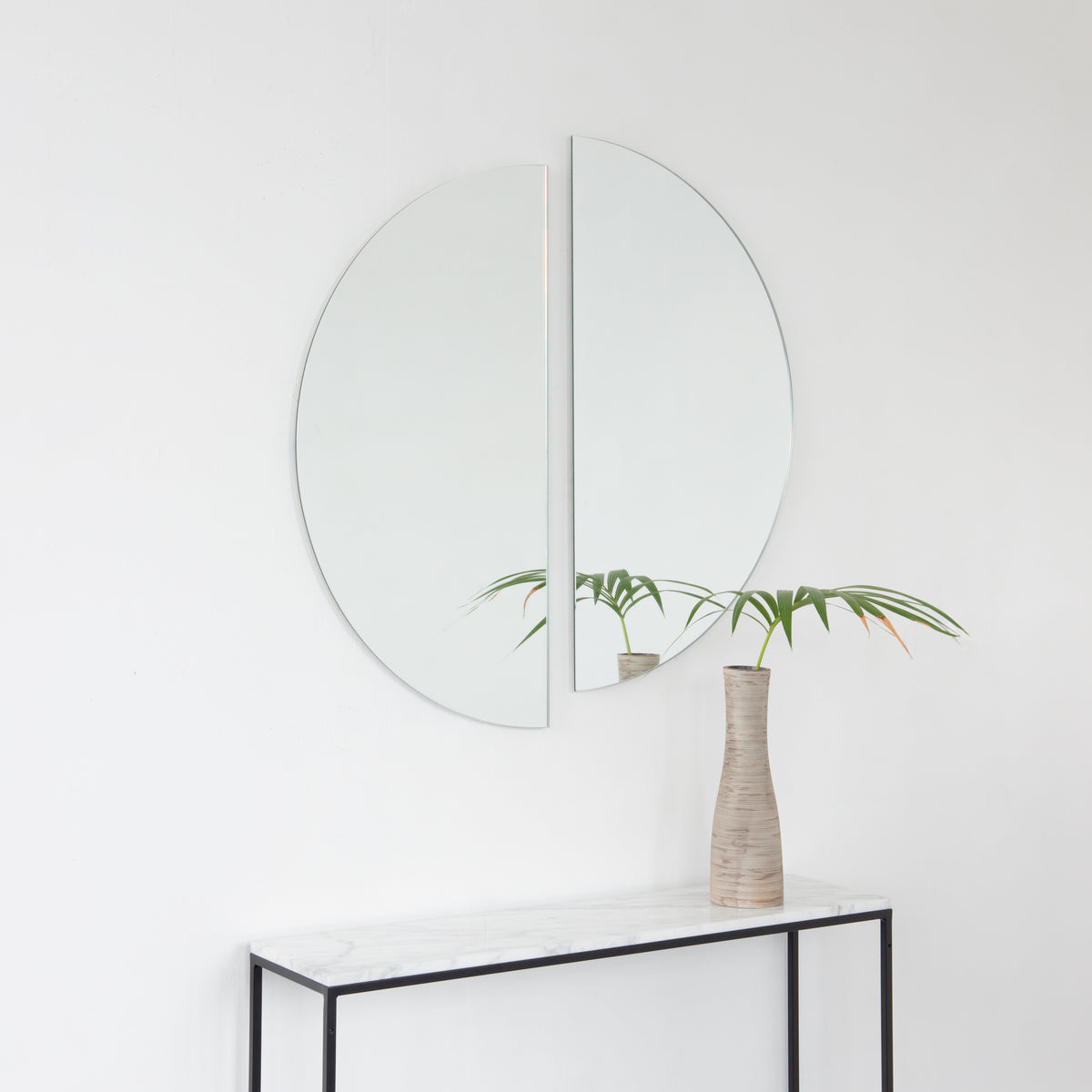 Set of 2 Luna™ Round Half-Moon Minimalist Frameless Corner Mirrors