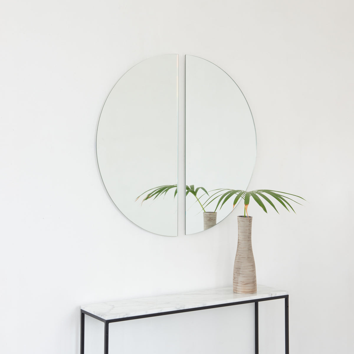 Set of 2 Luna™ Round Half-Moon Minimalist Frameless Corner Mirrors
