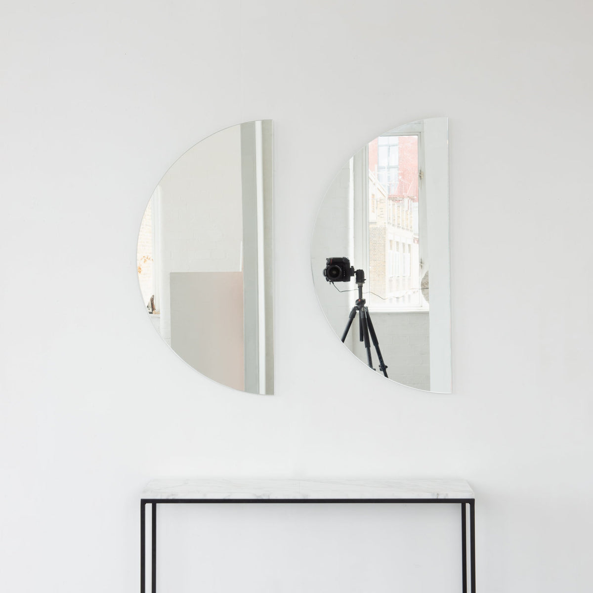 Set of 2 Luna™ Round Half-Moon Modern Frameless Mirrors with a Floating Effect
