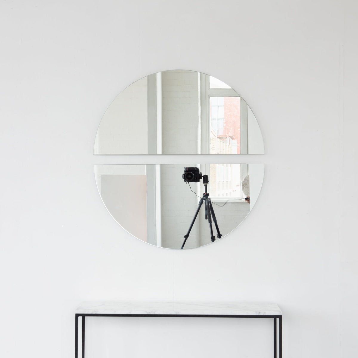 Set of 2 Luna™ Round Half-Moon Modern Frameless Mirrors with a Floating Effect