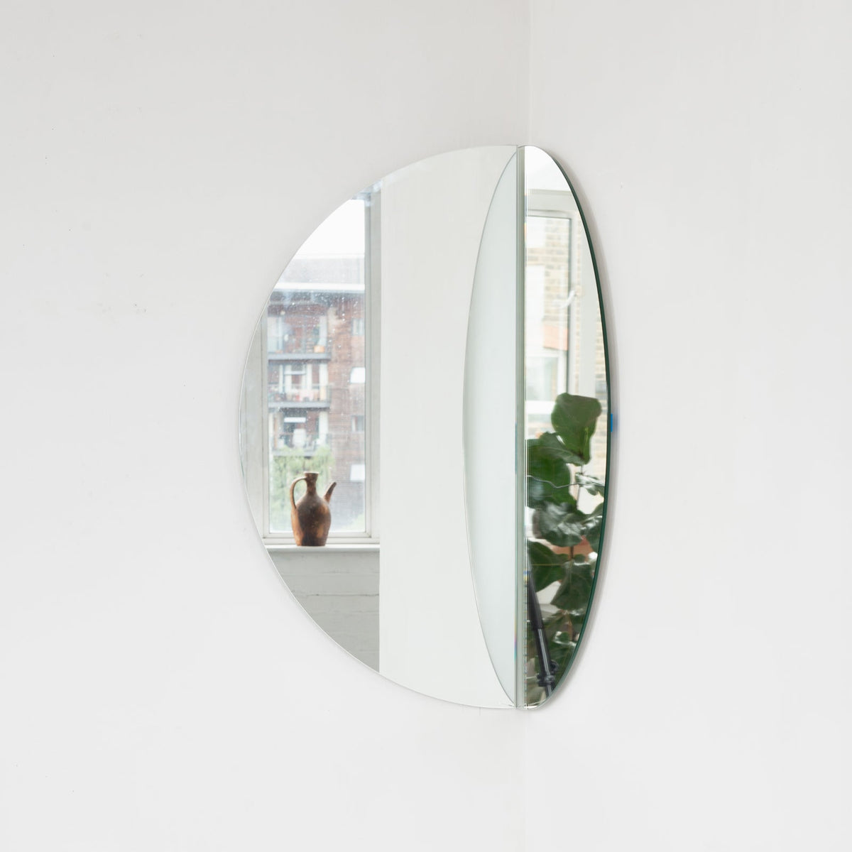 Set of 2 Luna™ Round Half-Moon Modern Frameless Mirrors with a Floating Effect