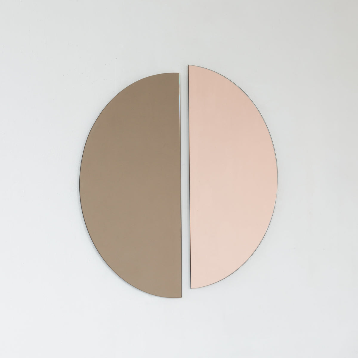 Set of 2 Luna™ Round Half-Moon Pieces Mixed Tint Bronze + Rose Gold Contemporary Frameless Mirrors