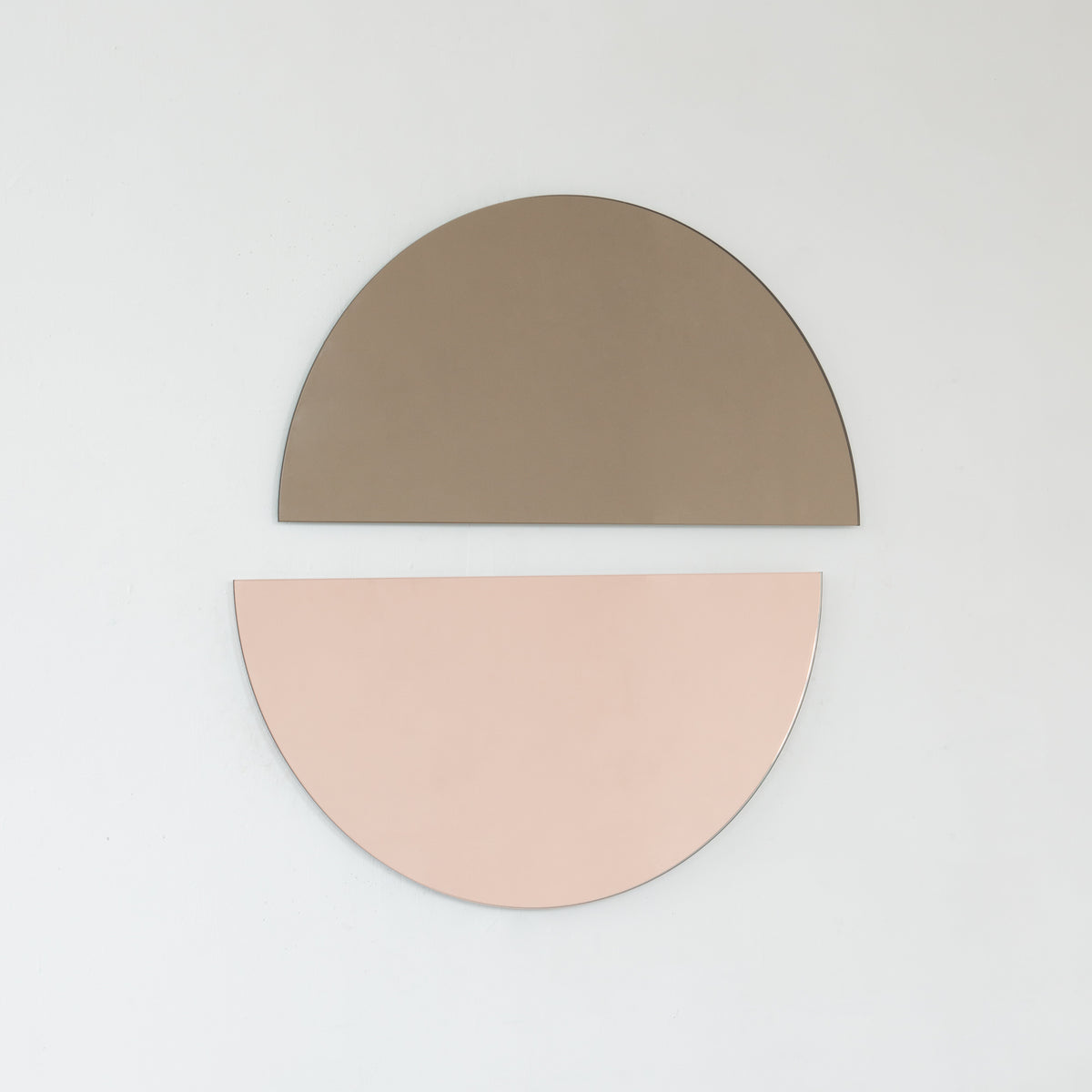 Set of 2 Luna™ Round Half-Moon Pieces Mixed Tint Bronze + Rose Gold Contemporary Frameless Mirrors