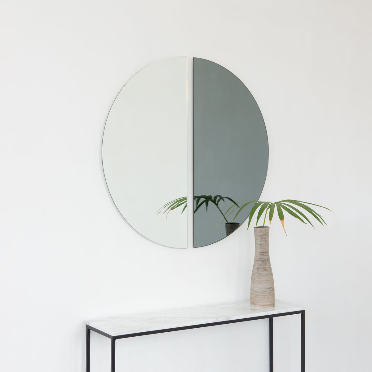 Set of 2 Luna™ Half-Moon Black + Std. Silver Tinted Contemporary Frameless Mirrors
