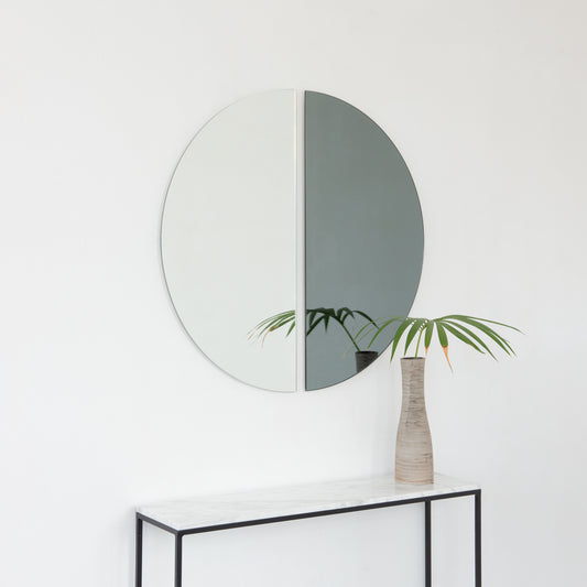 Set of 2 Luna™ Half-Moon Black + Std. Silver Tinted Contemporary Frameless Mirrors