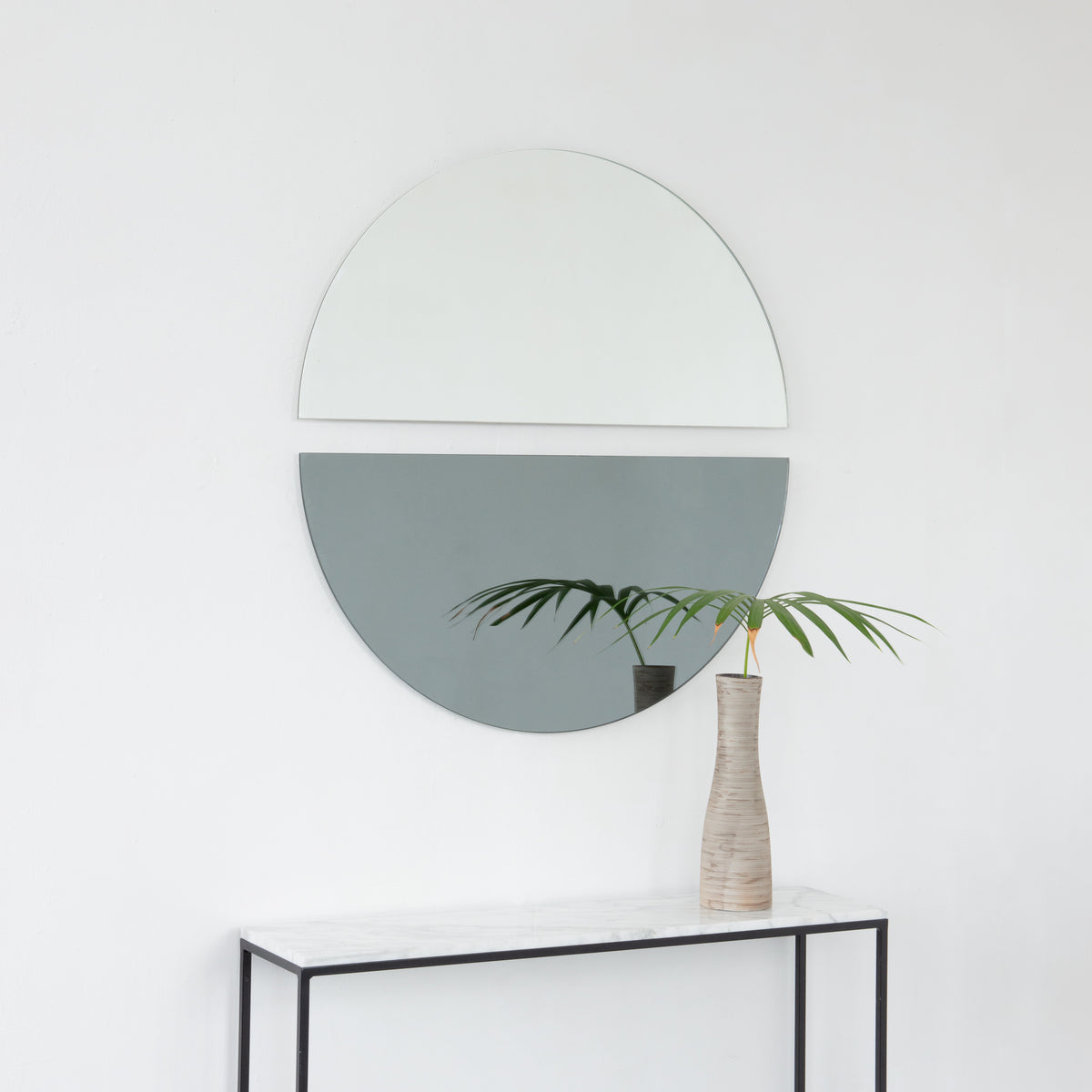Set of 2 Luna™ Half-Moon Black + Std. Silver Tinted Contemporary Frameless Mirrors