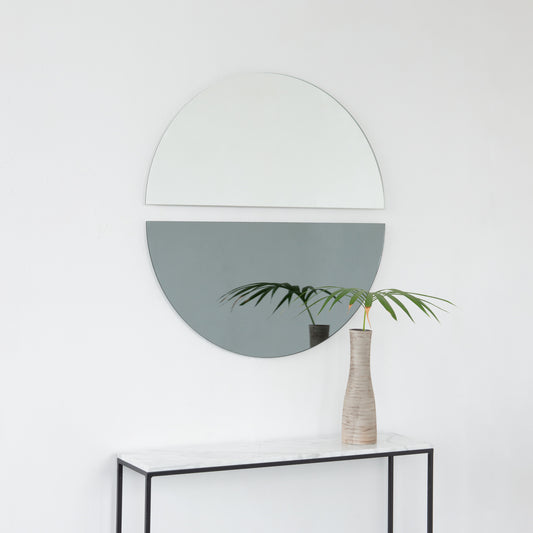 Set of 2 Luna™ Half-Moon Black + Std. Silver Tinted Contemporary Frameless Mirrors