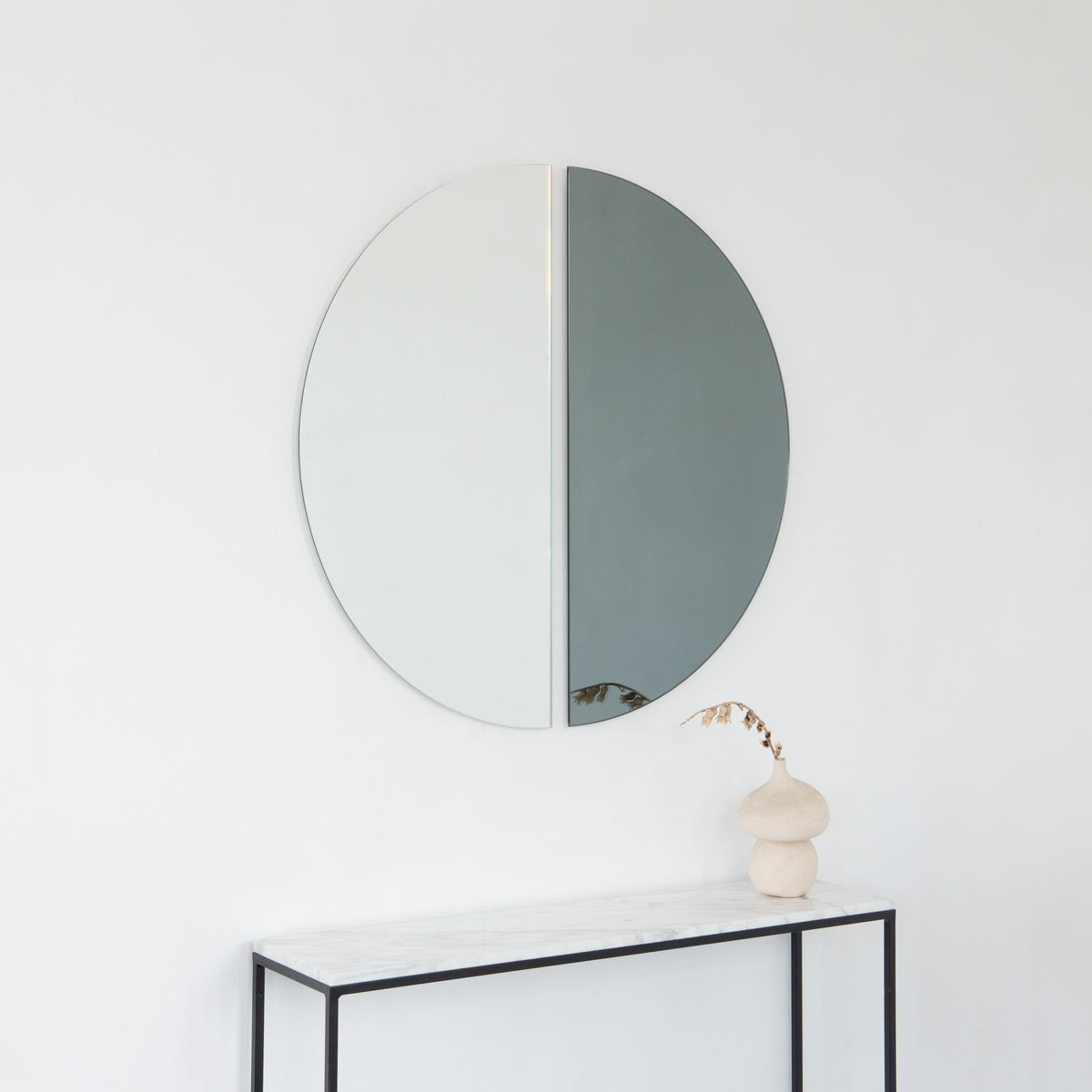 Set of 2 Luna™ Half-Moon Black + Std. Silver Tinted Contemporary Frameless Mirrors