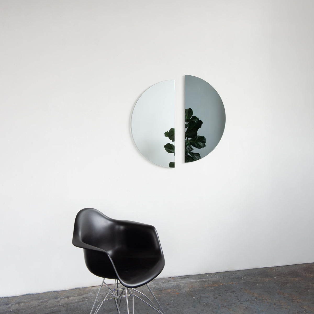 Set of 2 Luna™ Half-Moon Black + Std. Silver Tinted Contemporary Frameless Mirrors