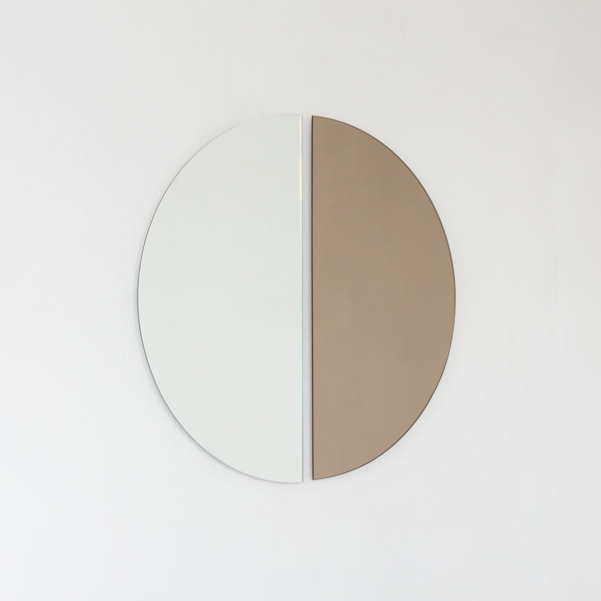 Set of 2 Luna™ Round Half-Moon Bronze + Std. Silver Tinted Minimalist Frameless Mirrors