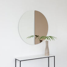 Set of 2 Round Half-Moon Bronze  Silver Tinted Contemporary Frameless Mirrors