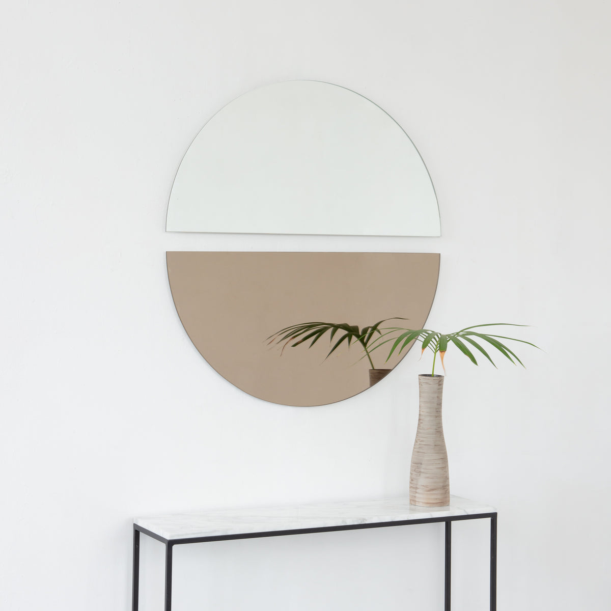 Set of 2 Luna™ Round Half-Moon Bronze + Std. Silver Tinted Minimalist Frameless Mirrors