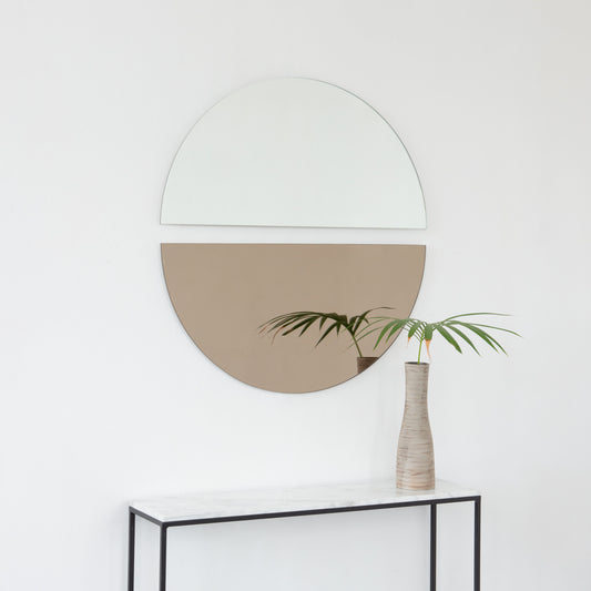 Set of 2 Luna™ Round Half-Moon Bronze + Std. Silver Tinted Minimalist Frameless Mirrors