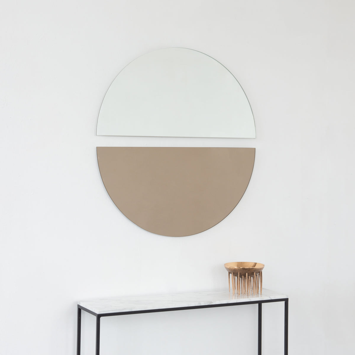 Set of 2 Luna™ Round Half-Moon Bronze + Std. Silver Tinted Minimalist Frameless Mirrors