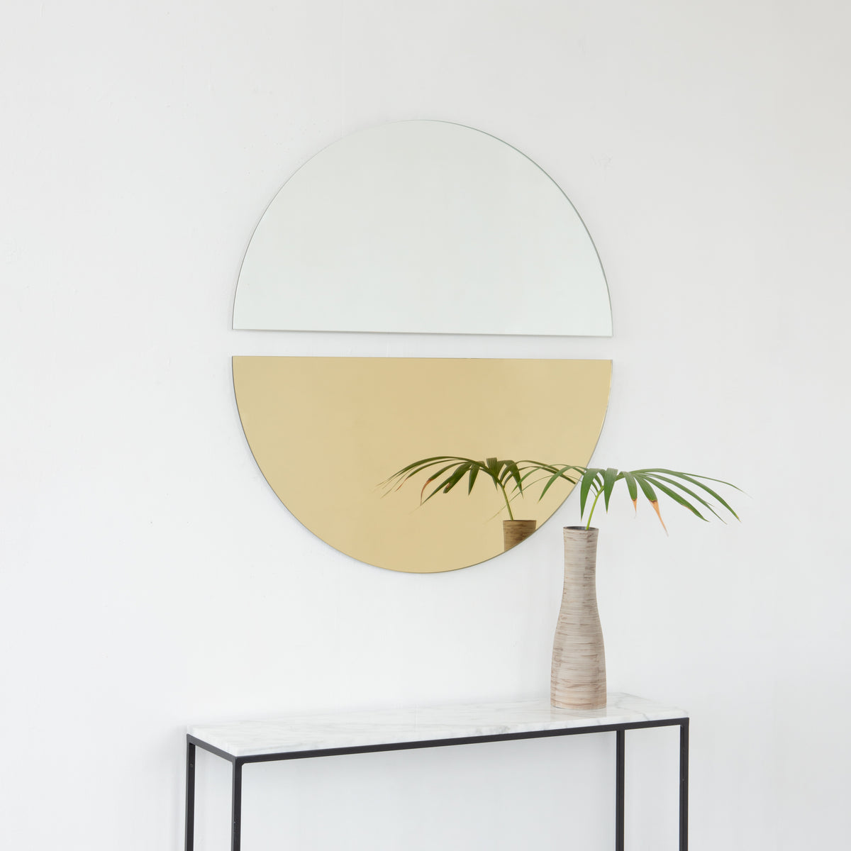 Set of 2 Luna™ Half Moon Gold + Std Silver Tinted Semi-circular Frameless Mirrors