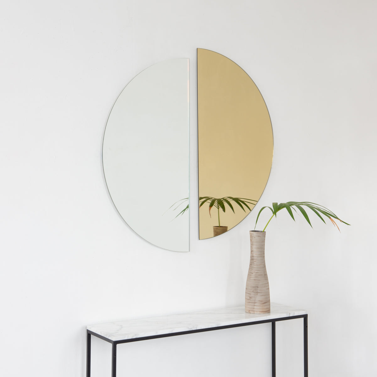 Set of 2 Luna™ Half Moon Gold + Std Silver Tinted Semi-circular Frameless Mirrors