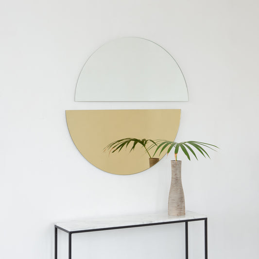 Set of 2 Luna™ Half Moon Gold + Std Silver Tinted Semi-circular Frameless Mirrors
