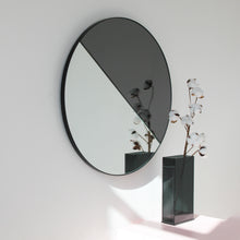 Orbis Dualis™ Mixed Tint (Black + Silver) Customisable Round Mirror with Black Frame
