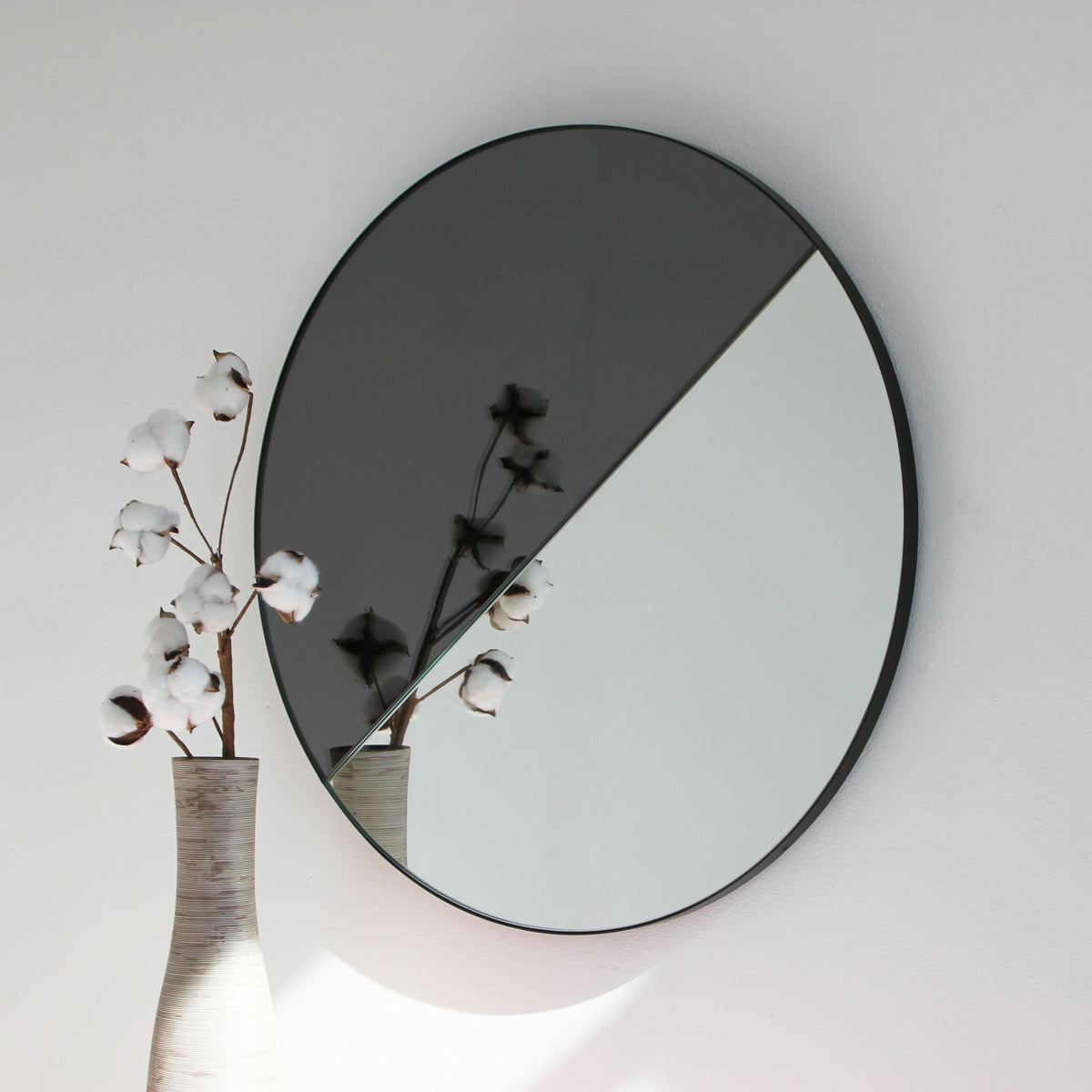 Orbis Dualis™ Mixed Tint (Black + Silver) Customisable Round Mirror with Black Frame