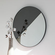 Orbis Dualis™ Mixed Tint (Black + Silver) Customisable Round Mirror with Black Frame