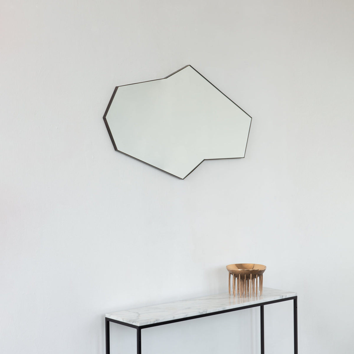 In Stock Octagonal Bapa™ Irregular shaped Art Deco Mirror with a Bronze Patina Frame