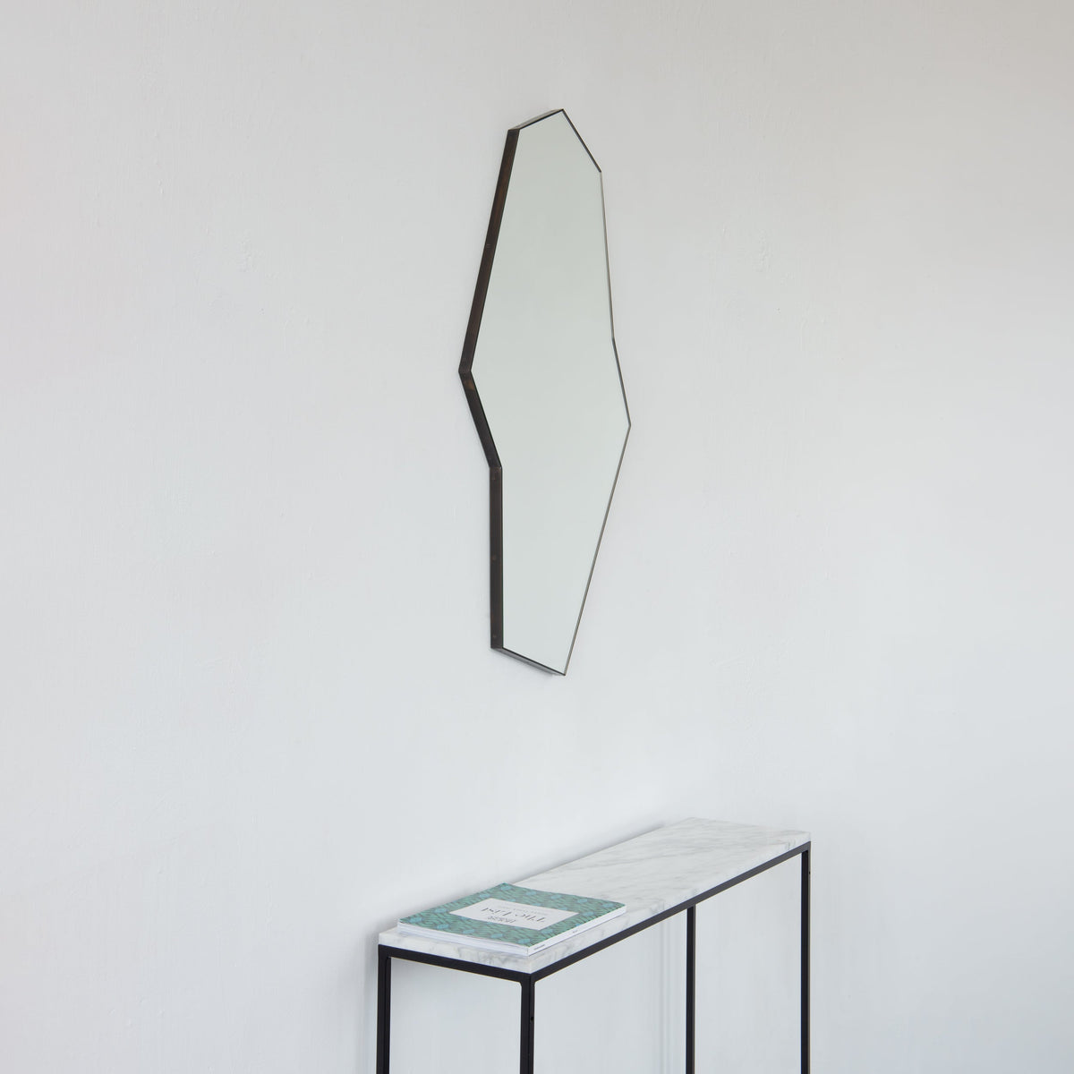 In Stock Octagonal Bapa™ Irregular shaped Art Deco Mirror with a Bronze Patina Frame