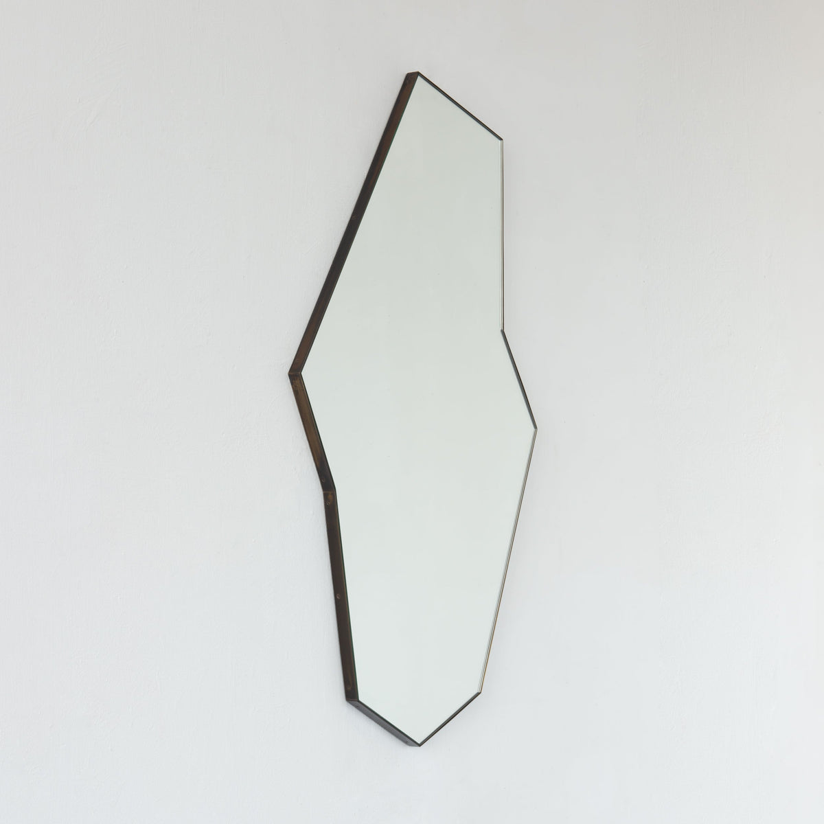 In Stock Octagonal Bapa™ Irregular shaped Art Deco Mirror with a Bronze Patina Frame