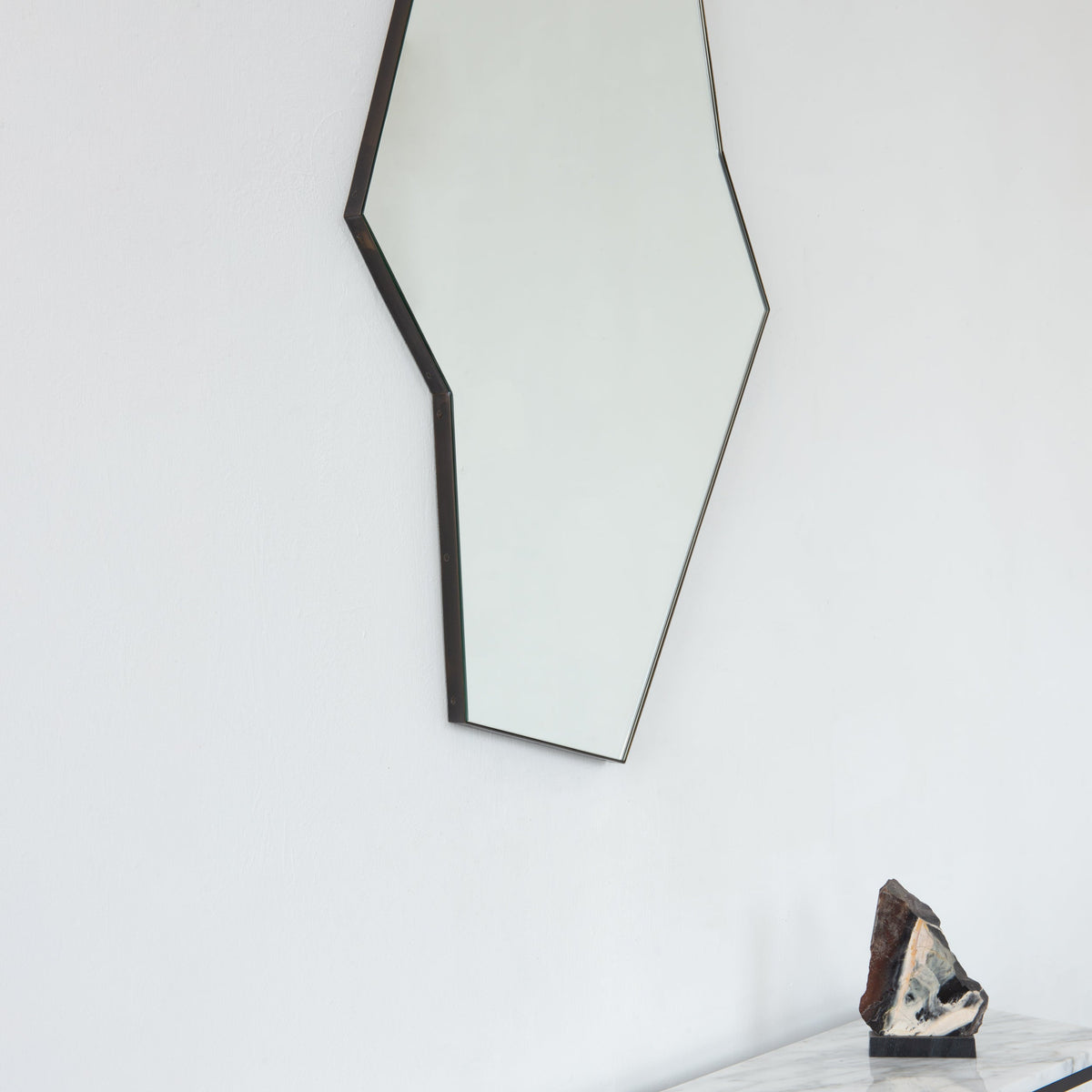 In Stock Octagonal Bapa™ Irregular shaped Art Deco Mirror with a Bronze Patina Frame