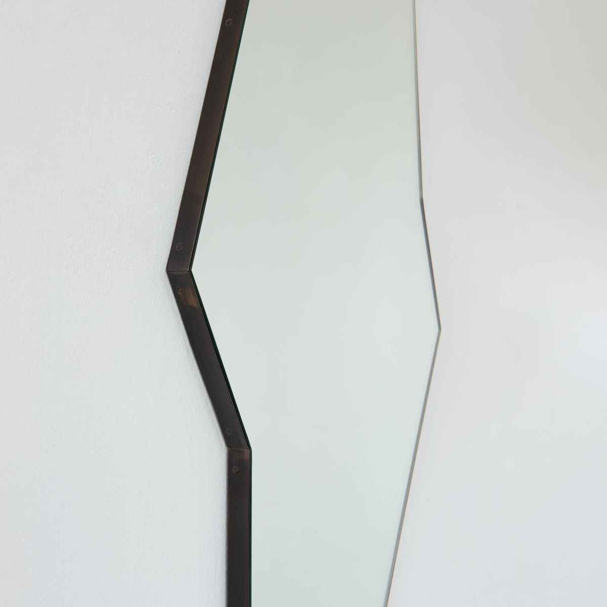 In Stock Octagonal Bapa™ Irregular shaped Art Deco Mirror with a Bronze Patina Frame