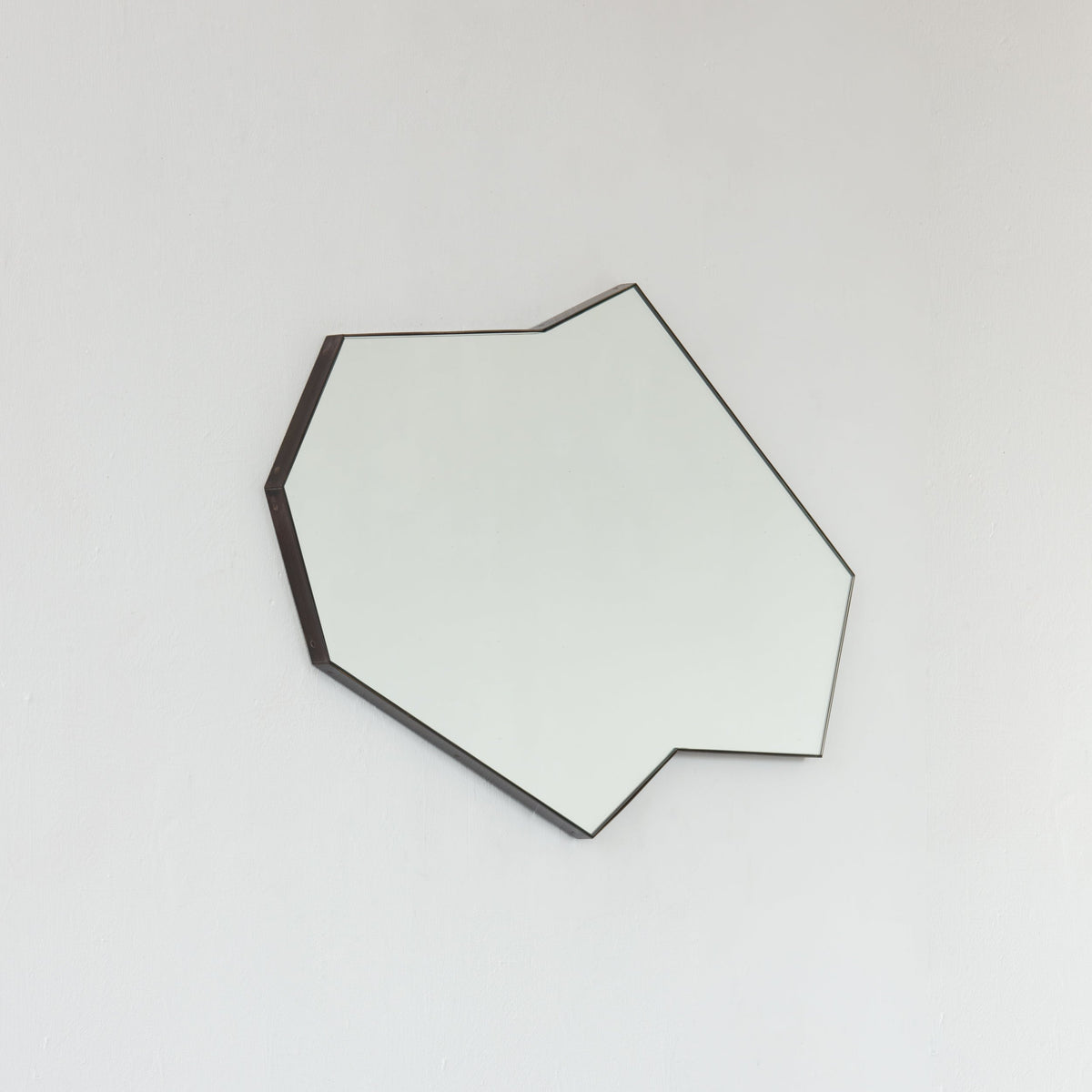 In Stock Octagonal Bapa™ Irregular shaped Art Deco Mirror with a Bronze Patina Frame