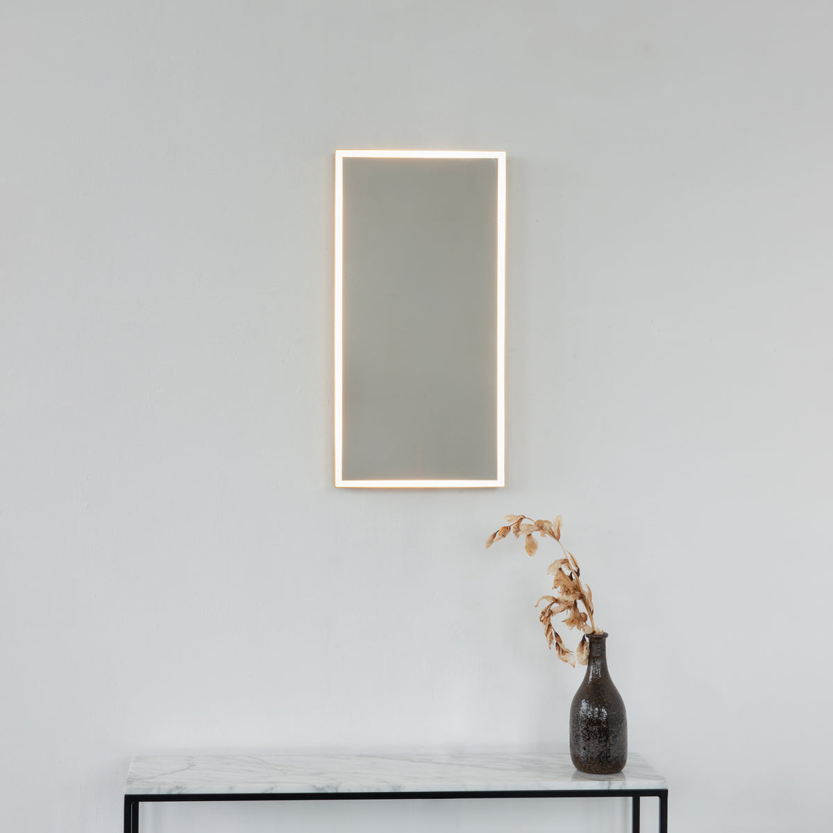 Quadris™ Rectangular Front Illuminated Modern Mirror with Brushed Brass Frame