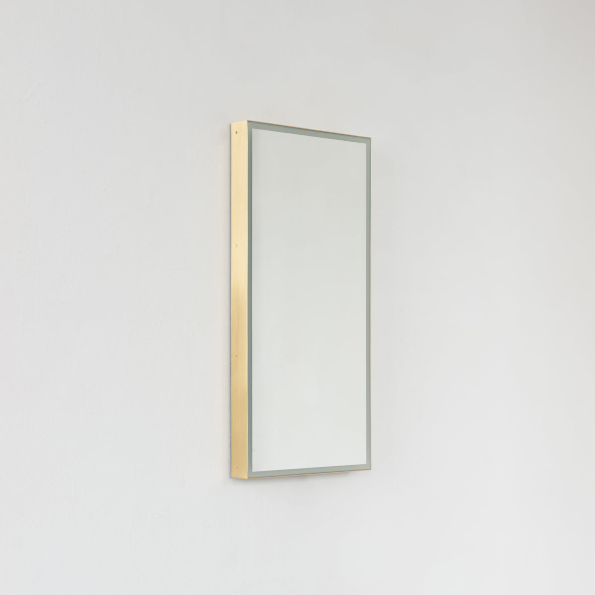 Quadris™ Rectangular Front Illuminated Modern Mirror with Brushed Brass Frame