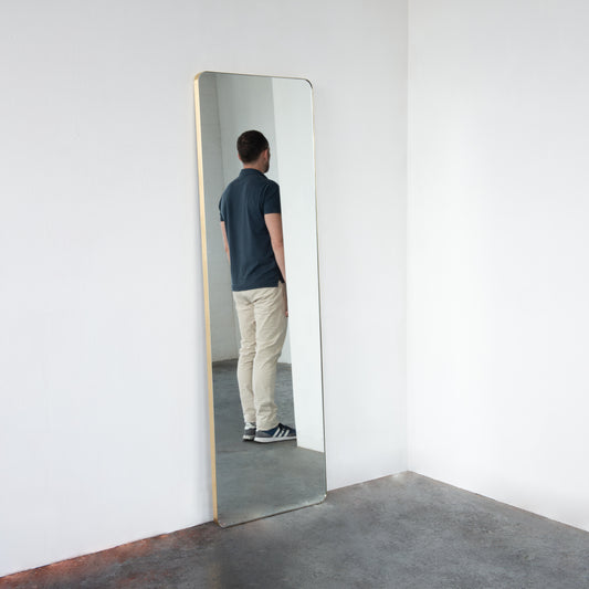 Wall leaning and wall hanging Rectangular Modern Mirror Brass Frame