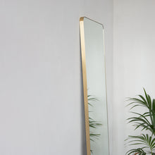 In Stock Oversized Quadris™ Wall leaning and Wall Hanging Rectangular Mirror, Brass Frame