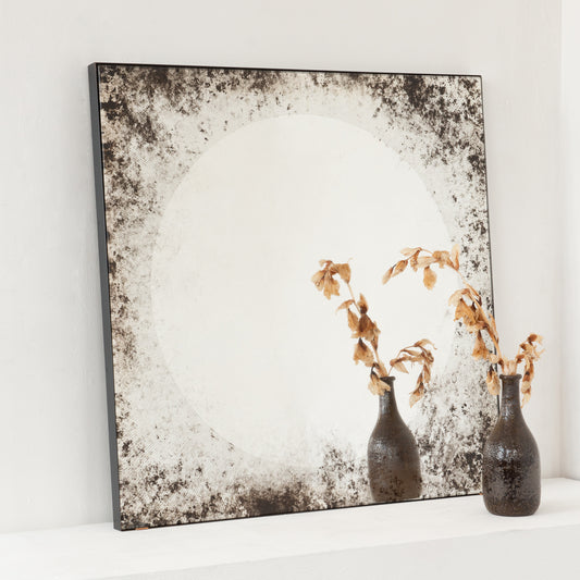 Sunrise™ Antiqued and Finely Etched Illuminated Mirror with Blackened Metal Frame