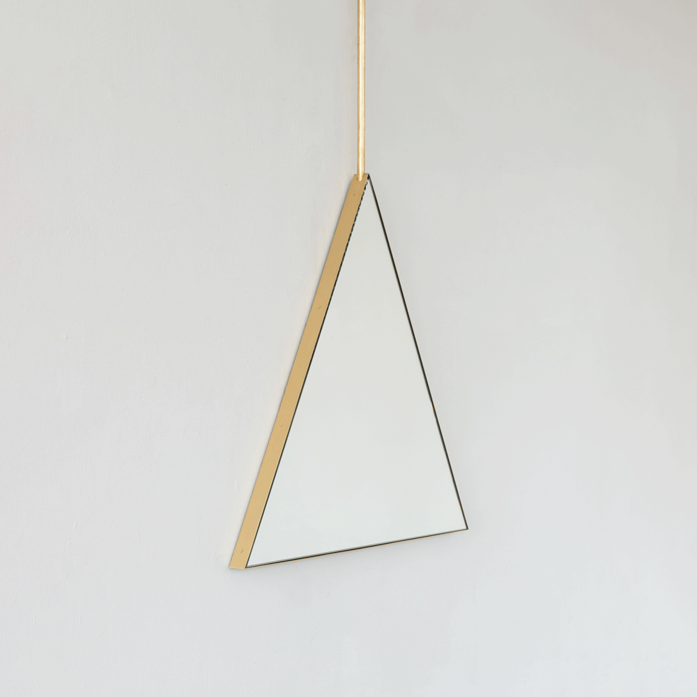 Reversible Triangular Ceiling Suspended Bathroom Contemporary Mirror with Brass Frame