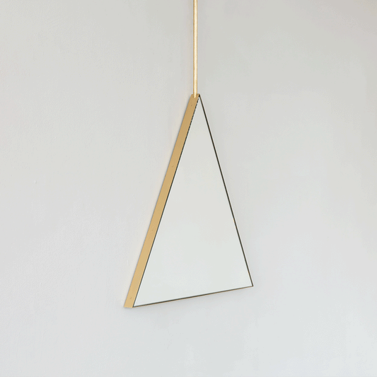Reversible Triangular Ceiling Suspended Bathroom Contemporary Mirror with Brass Frame
