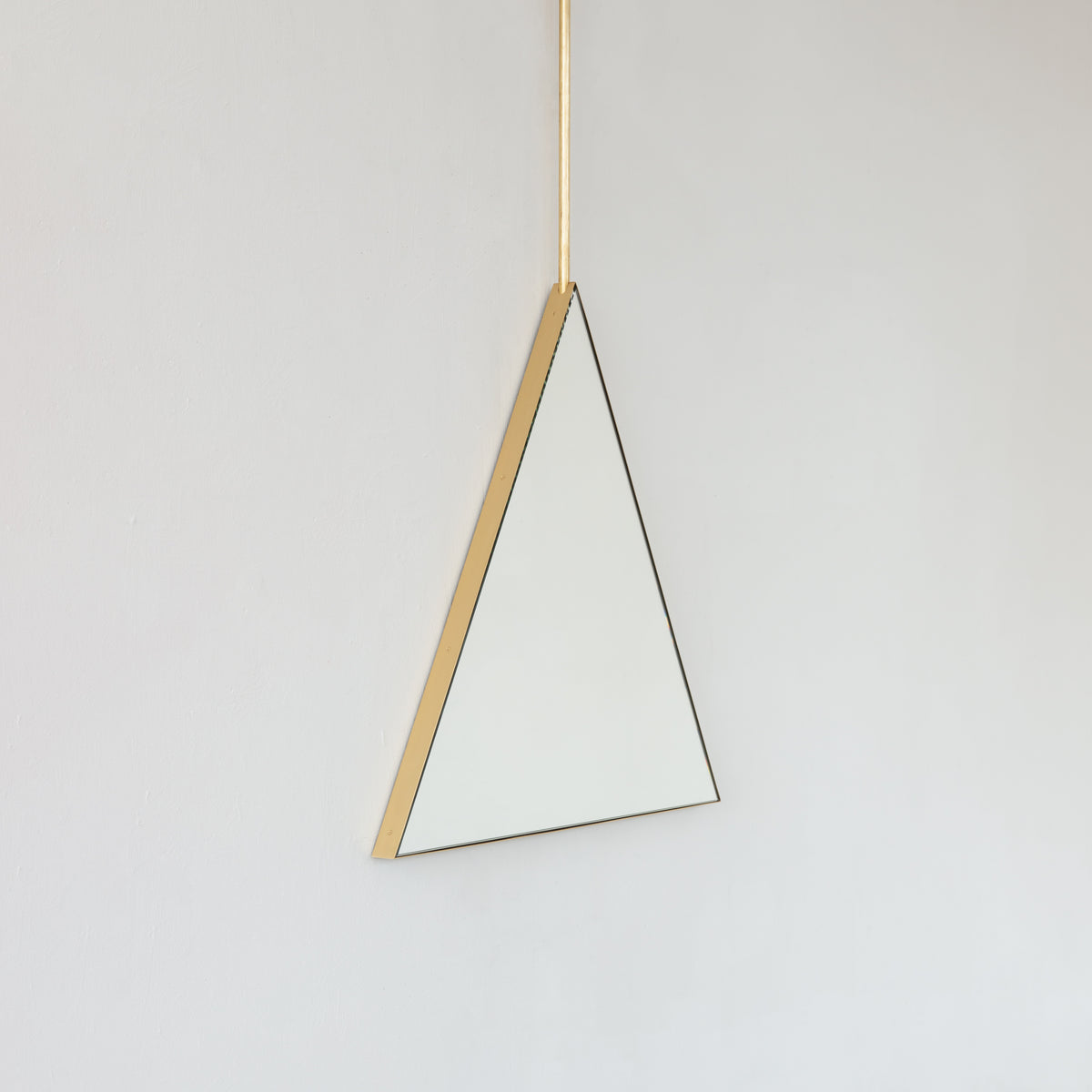 Ex-Display Reversible Triangular Ceiling Suspended Bathroom Contemporary Mirror with Brass Frame