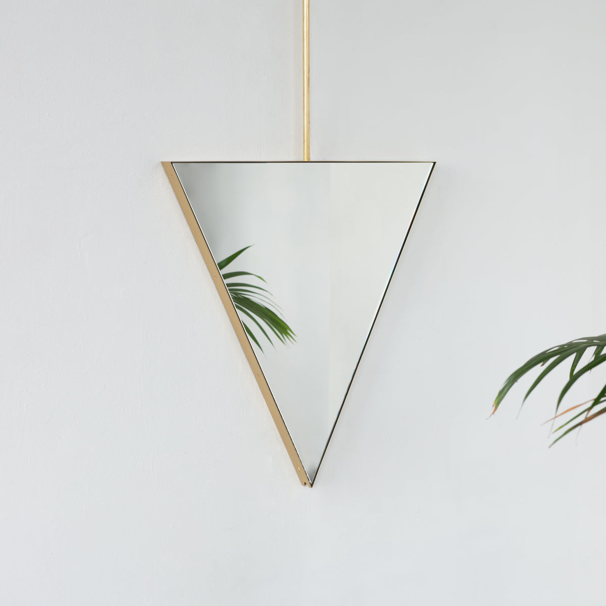 Reversible Triangular Ceiling Suspended Bathroom Contemporary Mirror with Brass Frame