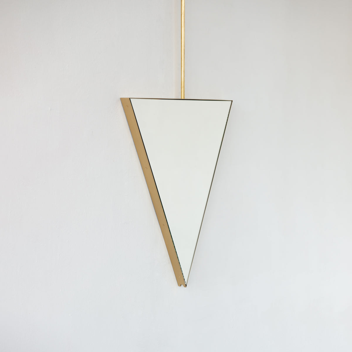 Ex-Display Reversible Triangular Ceiling Suspended Bathroom Contemporary Mirror with Brass Frame