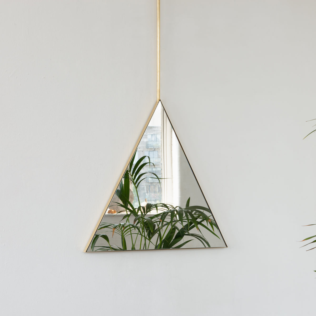 Ex-Display Reversible Triangular Ceiling Suspended Bathroom Contemporary Mirror with Brass Frame