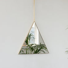 Reversible Triangular Ceiling Suspended Bathroom Contemporary Mirror with Brass Frame