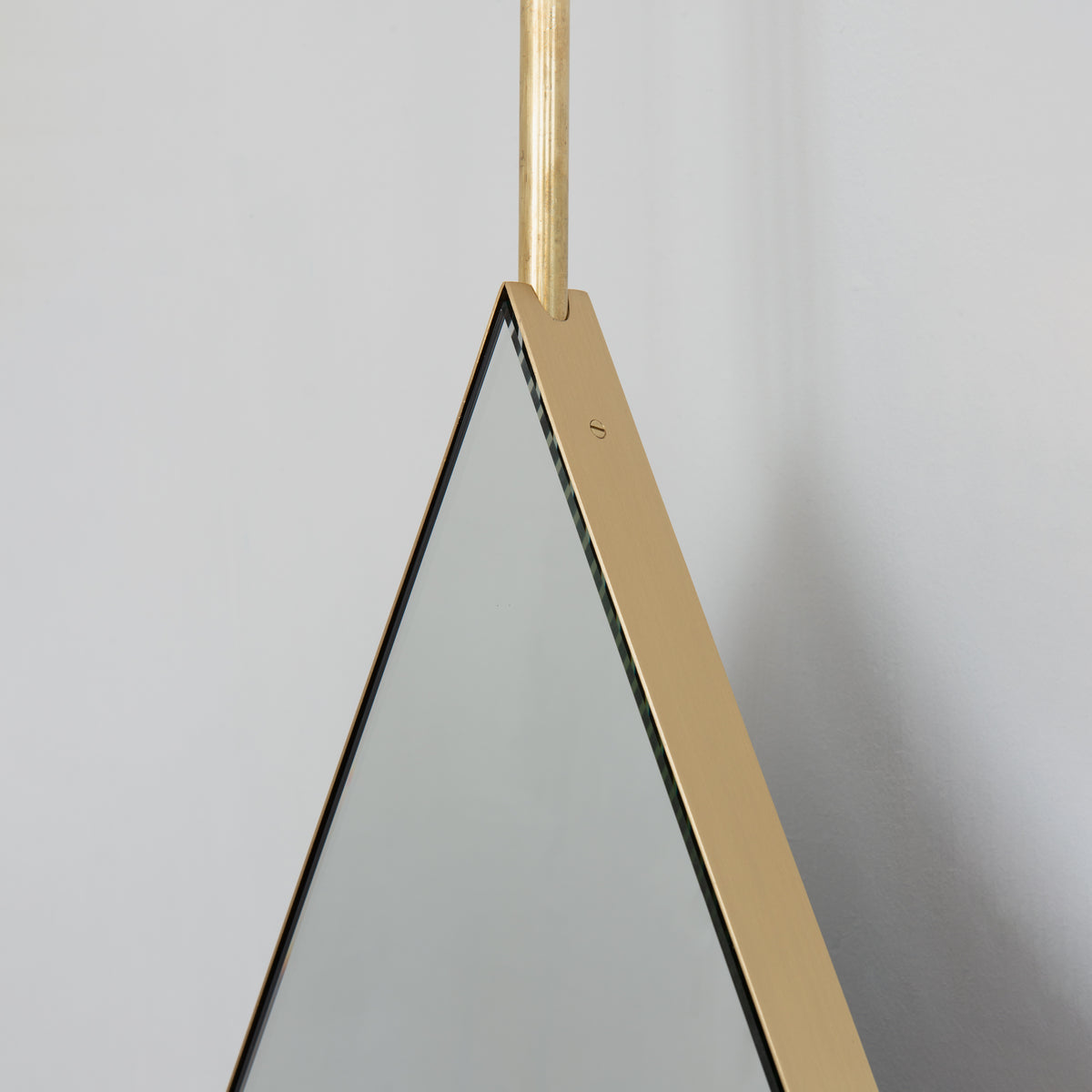 Ex-Display Reversible Triangular Ceiling Suspended Bathroom Contemporary Mirror with Brass Frame