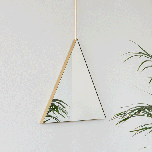 Reversible Triangular Ceiling Suspended Bathroom Contemporary Mirror with Brass Frame